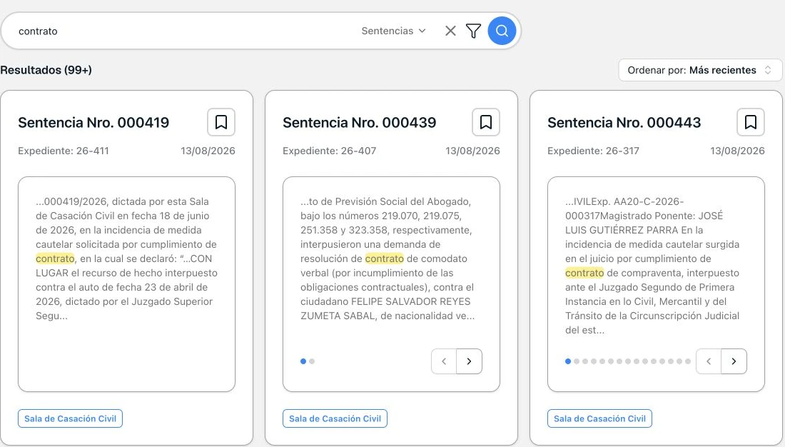 Resultados de sentencias en Venley